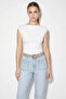 Women's Degaje Collar Lycra White Blouse with Side Gathered Detail