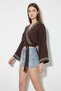 Women's Embroidered Tie-Dye Detailed Wide-Sleeve Muslin Bitter Brown Kimono Blouse - 6