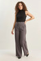 Women's Gold Button Detailed Pleated High Waist Palazzo Gray Trousers - 6