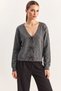 Women's V-Neck Knitwear Anthracite Cardigan with Pearl Bow Accessories - 7