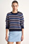 Women's Shoulder Patch Patterned Knitwear Navy Blue Sweater