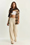 Women's Wide Leg Crinkle Knitted Cream Pants - 3