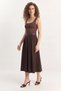 Women's Pleated Detailed Midi Length Belted Brown Skirt - 4