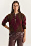 Women's Buttoned Diamond Patterned Basic Knitwear Brown Claret Red Sweater - 2