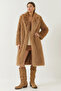 Women's Long Fur-Lined Tan Coat - 2