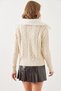 Women's Hair Braided Collar Fur Knitwear Cream Cardigan - 3