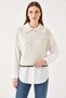 Women's Shirt Collar Openwork Knitwear Ecru Sweater - 5