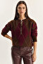 Women's Buttoned Diamond Patterned Basic Knitwear Brown Claret Red Sweater - 5