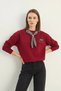 Women's Oversize Burgundy Sweatshirt with Scarf Detail and Leopard Embroidery - 2