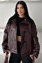 Women's Belted Stand Collar Faux Leather Short Trench Coat Jacket - 5