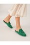 Liora Green Genuine Leather Suede Women's Loafer Mule Slippers with Gold Accessories - 6
