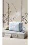 White Color Light Blue Small Checkered Soft Makeup Bag / Pen Holder - 3