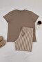 Beige-Mink Large Size Regular Fit Striped Knitted Shorts Pajama Settmnss26Ai00007 - 3