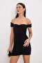 Siyah Büzgülü Bodycone/Vücudu Saran Mini Örme Party Elbise TPRSS26EL00317 - 2