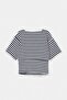 Navy Blue-White Striped Boat Neck Knitted Plus Size Blouse Tbbss26Bf00059 - 7