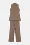Khaki Bow Collar Slit Zipper Blouse with Elastic Waist Pleated Trousers Tdrss26Au00060 - 7