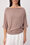 Dark Mink Regular/Normal Fit Degaje Collar Short Sleeve Soft Knitted Blouse Twoss26Bz00913 - 3