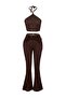 Brown Knitted Openwork Accessory Detailed Beach Blouse Trousers Set Tbess26Au00077 - 5