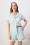 Blue 100% Cotton Floral and Ribbon Patterned Ribbed Knitted Pajamas Set Thmss26Pt00118 - 2