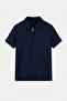 Navy Blue Regular/Comfortable Zippered Textured Fabric Knitted Polo Collar T-Shirt Tmnss26Po00045 - 4