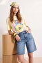 Açık Sarı Baskılı Oversize/Geniş Kalıp Kısa Kol Örme T-Shirt TWOSS26TS00335 - 3