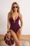 Mürdüm Leather N V-Neck Accessory Detailed Binding Detailed Covered Regular Swimsuit Tbess26Ma00016