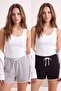Black-Grey Plain High Waist Wide Leg 2 Thread Knitted Shorts & Bermuda Twoss26Sr00236