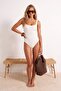 Ecru Textured Square Neck Covered Bow Detailed Regular Swimsuit Tbess26Ma00103 - 2
