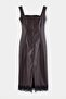 Kahverengi Bodycon/Vücuda Oturan Kare Yaka Maxi Suni Deri Dantel Detaylı Örme Elbise TWOAW27EL00059 - 7