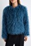 Lacivert Oversize Kalıp Suni Kürk Mont TWOAW27MO00054 - 4