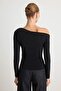 Siyah Büzgü/Drape Detaylı Fitted/Vücuda Oturan Uzun Kollu Esnek Örme Bluz TWOAW25BZ00248 - 4
