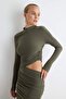 Haki Cut Out Detaylı Shift/Düz Kesim Maxi Örme Elbise TPRAW24EL00297 - 2