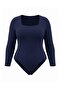 Lacivert Fitted/Vücuda OturaKare Yaka Alttan Çıtçıtlı Örme Body TBBAW27CS00018
