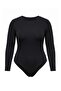 Siyah Bisiklet Yaka Slim/Vücuda Oturan Çıt Çıtlı Esnek Örme Body TBBAW27CS00019 - 4