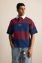 Men's Oversize Color Blocked Polo Collar T-Shirt Burgundy - 4