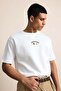 Men's Oversize Minimal Floral Embroidered T-Shirt White - 5