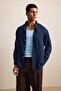 Men's Relaxed Fit Fine Textured Shirt Navy Blue - 3