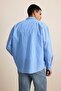 Men's Striped Oversize Long Sleeve Shirt with Embroidery Detail Blue - 7