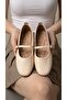 Women's Beige Buckle Leather Ballerinas 1cm Byndvb01