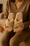 Women's Beige Cross Strapped Furry House Slippers Byndcap01 - 5