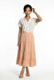 Women's Elastic Waist Layered Muslin Long Skirt - 2