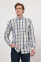 White-Yellow Buttoned Collar Long Sleeve Pocketless Comfort Fit 100% Cotton Shirt 1004260169