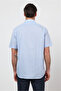 Blue Hard Collar Short Sleeve Pocket Comfort Fit Cotton Shirt 1004260258 - 5