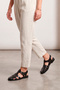 Women's Genuine Leather Ankle Strap Buckle Closed Front Striped Casual Sandals Talviro Black - 5