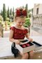 Girl's Gilded Red Blouse Fringed Skirt Crown Set - 6