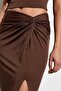 Brown Gathered Waist Slit Maxi Skirt Sh160 - 6