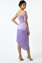 Women's Madonna Collar Draped Asymmetrical Satin Short Dress - 4