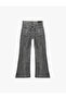 Regular Waist Washed Flared Jean Trousers with Chain Belt Detail - Flare Jeans - 4