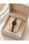 Gold Color Case Khaki Leather Strap Minimal Women's Wristwatch - 3