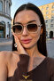 Unisex Cream Brown Luxury Square Metal Sunglasses